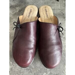 Softspots Women’s Leather Clog Mules 8.5 W Burgundy Slip On Comfort Cushioned